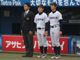 湊谷智将（2年・マネージャー）・河村怜（3年・投手コーチ補佐）・竹内悠馬（4年・新人監督）