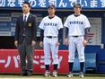 久戸瀬康平（2年・マネージャー）・林秀運（3年・投手コーチ補佐）・佐藤央祐（4年・新人監督）