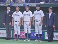 井上浩太（４年）・林秀運（４年・学生コーチ）・市原一樹（４年・学生コーチ）・溝口智成監督・前田部長