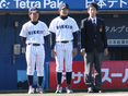 牧野学（4年・新人監督）・町田司（3年・投手コーチ補佐）・青木拓磨（2年・マネージャー）